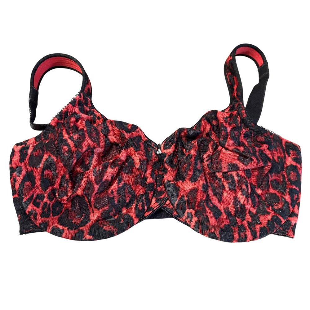 Wacoal 34DD Awareness Red & Black Leopard Print Underwire Bra 855157